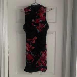 Guess Black and Red Floral Mini Dress